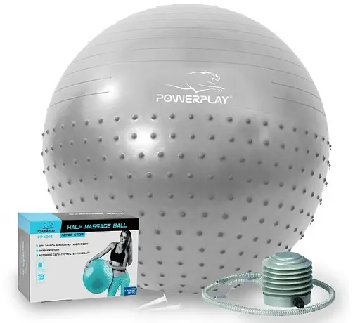М'яч для фітнесу (фітбол) напівмасажний PowerPlay 4003 Ø65 cm Gymball Сірий + помпа (PP_4003_65cm_Light-grey) - фото 1