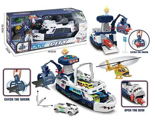 Корабль 660 S-04 "Город" катер, акула, транспорт, свет, звук, в коробке (6946613589362) - фото 2