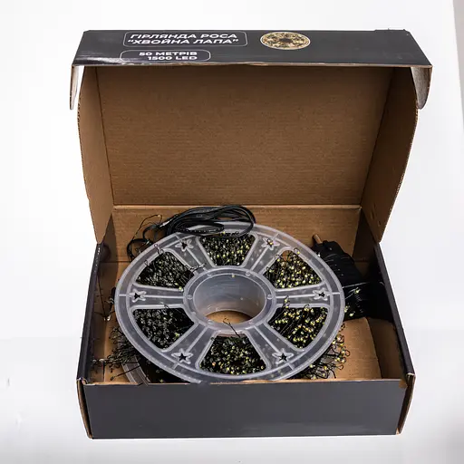 Новорічна гірлянда кімнатна роса Garlando D1500L50MGY 50 м 1500 LED Хвойна лапа зелений дріт Жовте сяйво  - фото 6