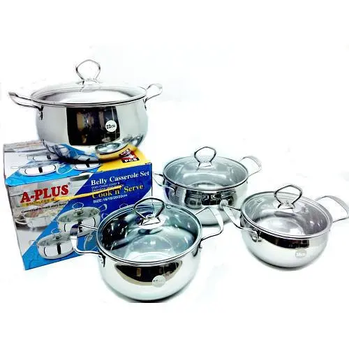 Універсальний набір каструль А-Плюс 2061, 4 шт. з нержавіючої сталі з антипригарним покриттям та кришками - фото 2
