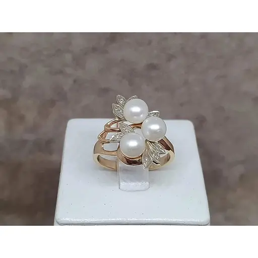 Золотое кольцо с бриллиантами и жемчугом. 8610082 18 - фото 3