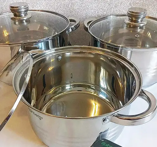 Набор кастрюль Rainberg RB-605 из 3-х кастрюль 6,3/7,1/9,4л с крышками из нержавеющей стали 6 предметов - фото 4