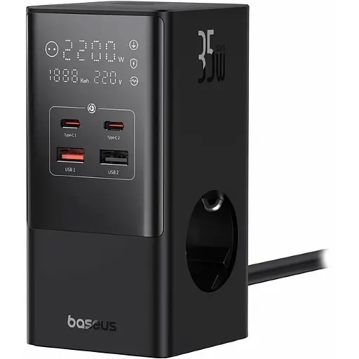Сетевое зарядное устройство для Baseus GaN PowerCombo Tower Digital PowerStrip 35W Black E00023606113-00 (150724) - фото 2