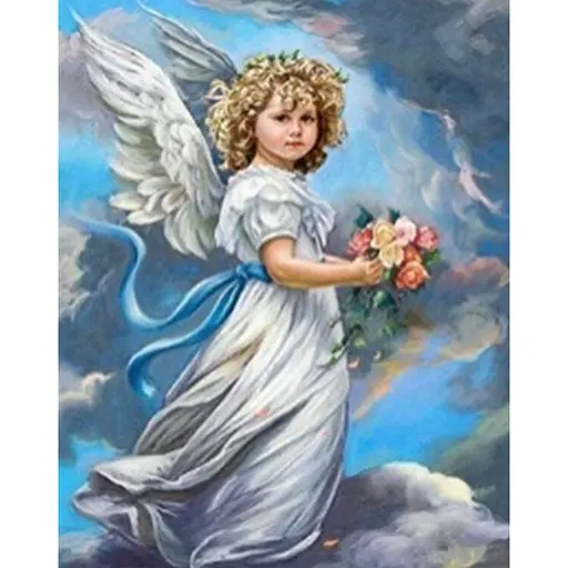 Алмазна мозаїка Алмазна вишивка ікона на підрамнику Ангел з квітами 40 * 50 см - фото 1