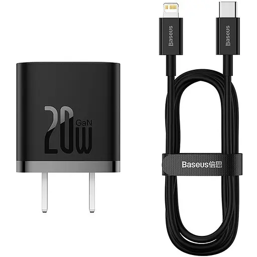 Зарядное устройство Baseus GaN5 Fast Charger USBC 20W CN + Superior Cable Type-C to Lightning PD 20W 1m Set (Mini) Black (CCGN040101) - фото 3