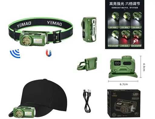 Налобный фонарь YEMAO YM‐T614 яркий легкий с USB‐C зарядкой - фото 4