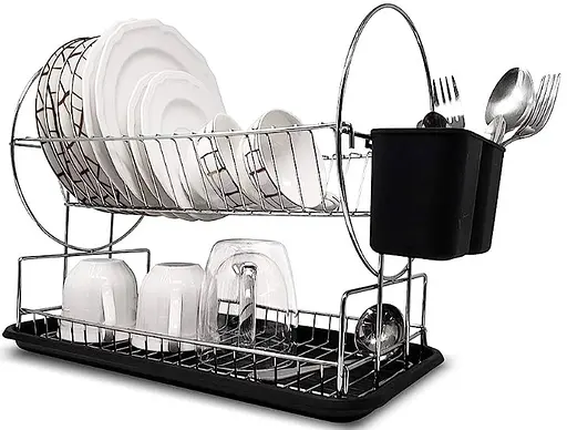 Сушарка для посуду Dish Rack WL-2605 двоярусна з піддоном та відсіком для приладів - фото 3