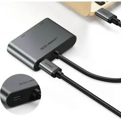 Адаптер-переходник Ugreen CM162 USB-C to HDMI + VGA + USB 3.0 Adapter with PD серый (50505) - фото 3