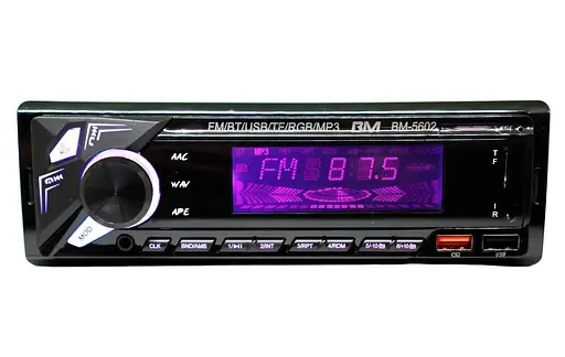 Автомагнітола Boschmann BM-5602 1DIN з Bluetooth і ISO-роз'ємом, RGB-підсвітка панелі, 2xUSB, microSD/TF, AUX вхід, MP3 - фото 1