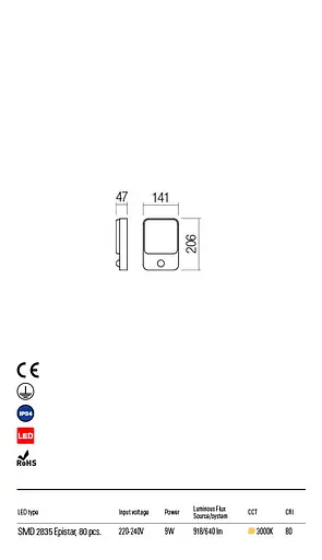 Бра вуличне COLIN AP LED SMD 9W IP54 DG 3000K (Sz)(5.1.2) Redo 90133 - фото 3