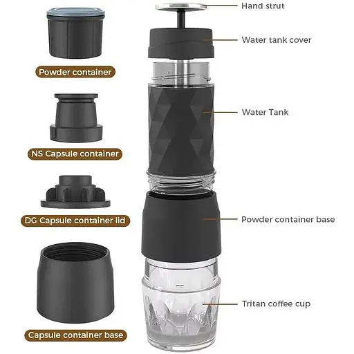 Портативная кофеварка Biolomix Espresso Machine HS-8439 для капсул и молотого кофе черная - фото 7
