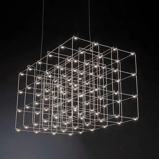 Срібна геометрична люстра у формі паралелепіпеда 120*60*60 см | Арт. MJ 199-1200*600*600 CH | Line F - фото 1