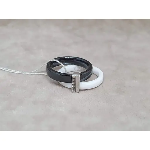 Срібне кільце Aurora з керамікою і фіанітами. С1104ЧБ 17,5 - фото 5