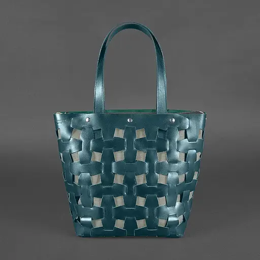 Шкіряна плетена жіноча сумка Пазл L зелена Krast - фото 8