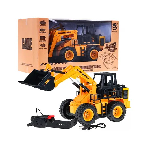 Бульдозер Ramiz ручной для детей 6+ умный браслет + подвижная ложка желтый 9304A