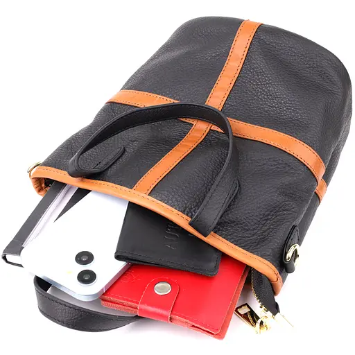 Женская кожаная сумка Vintage с коричневой вставкой на лицевой стороне 17х21х13 см sum0027601 - фото 8