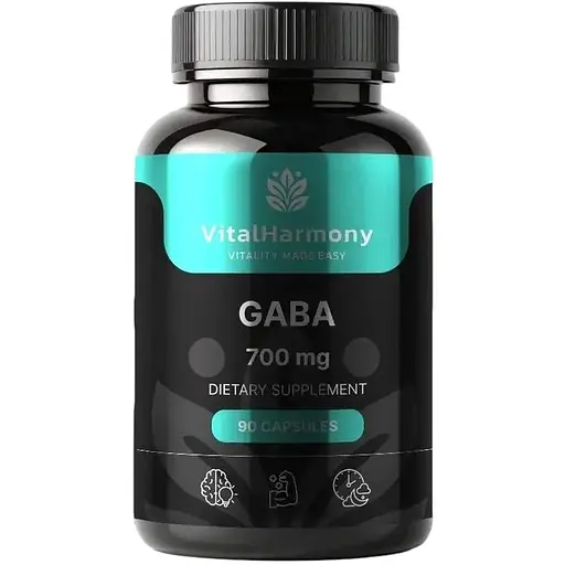 Гамма-аміномасляна кислота VitalHarmony Gaba 700 mg, 90 капсул для розслабленню та зниження стресу