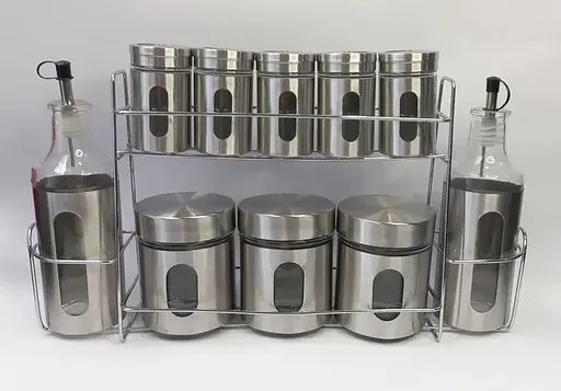 Органайзер набір для спецій на підставці із нержавіючої сталі Спецівниця Edenberg EB-18029 11 предметів Сірий - фото 1