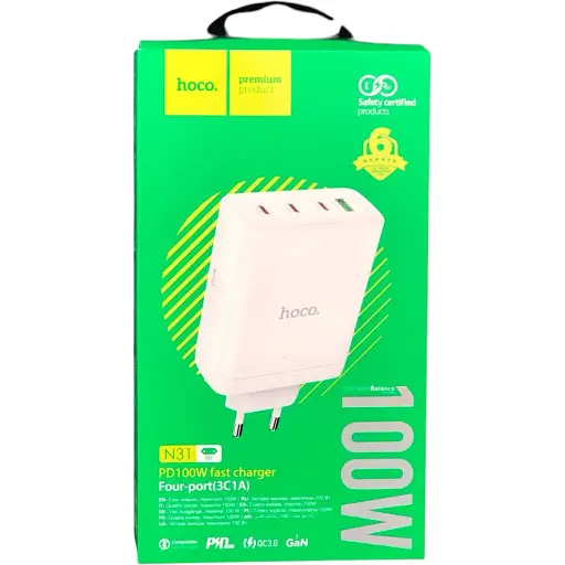 Зарядний пристрій блок Hoco N31 Leader 100 W 3*USB-C виходу - фото 1