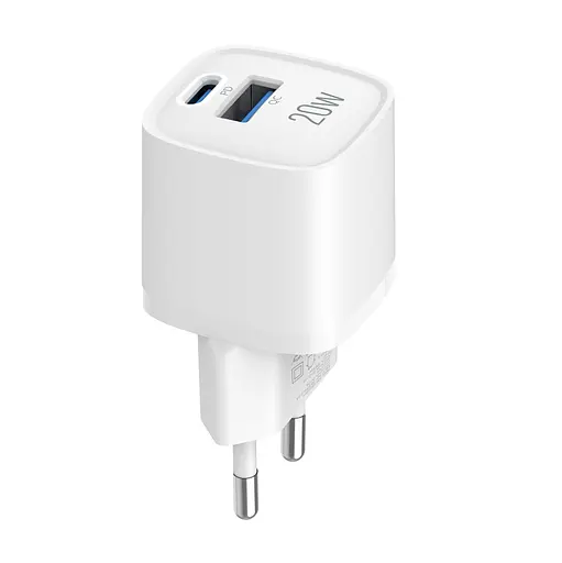 Зарядний пристрій мережевий MAKE 20W GaN3 Mini Type-C PD3.0 + USB QC3.0 White - фото 8
