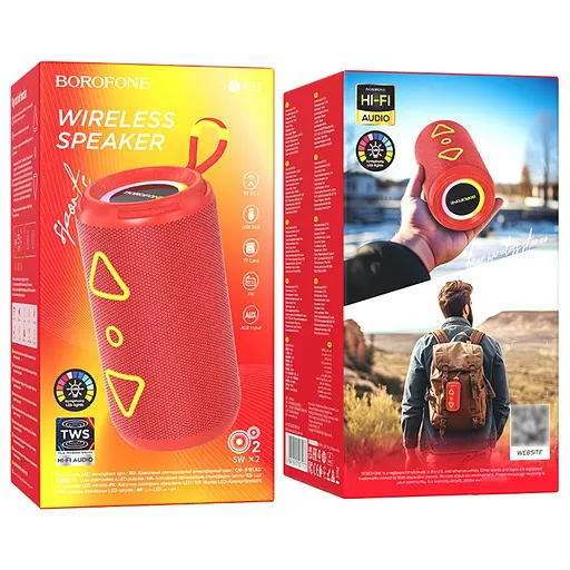 Портативна bluetooth колонка Borofone BR37 TWS із LED підсвічуванням червоний - фото 5