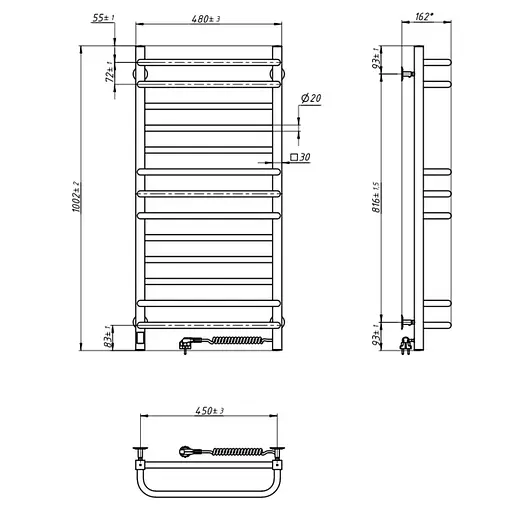 Электрический полотенцесушитель Navin Грандис 480x1000 Sensor правостороннее с таймером 12-028053-3680, Хром, Правое, Электронный - фото 5