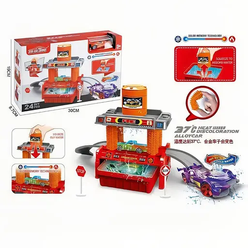 Автомойка с треком 660 S 101, меняющая цвет машинка, бак для воды, контейнер, аксессуары, наклейки - фото 3