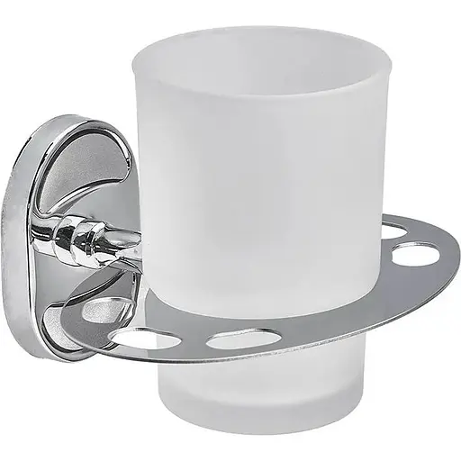 Склянка одинарна з тримачем зубних щіток Zerix AFB-0106-1 ZX5057 скло хром - фото 1