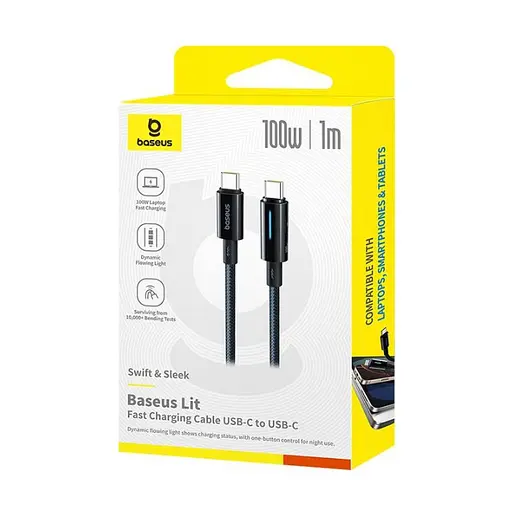 Кабель Baseus Lit Button-Control Fast Charging Data Cable USB-C to USB-C 100W 1 м Чорний - фото 2