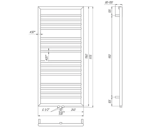 Водяной полотенцесушитель Mario Донна 1175x530/50, Хром - фото 2