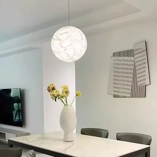 Дизайнерський світильник-куля із імітацією техніки пап'є-маше Ø30 см Line F AK06-300 Білий - фото 1