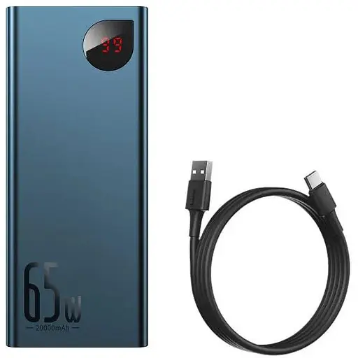 Павербанк Baseus Adaman Metal мощный для ноутбуков телефонов 20000 mAh 65W синий + кабель USB to Type-C