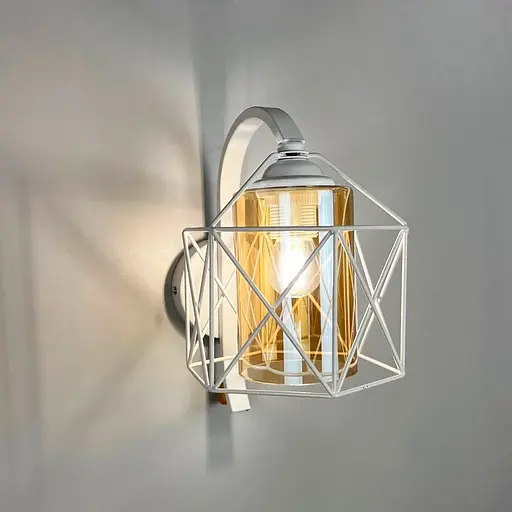 Металлические бра в стиле Лофт в белом корпусе 28х17 см с янтарным плафоном Line F Арт. 8180/1W WT+AM - фото 6