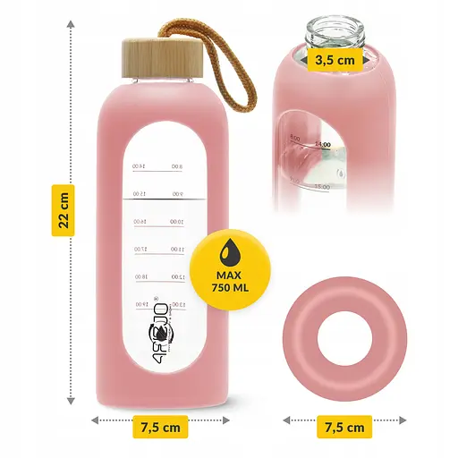 Пляшка для води 4FIZJO спортивна 750 мл скляна Pink (P-5905973404204) - фото 6