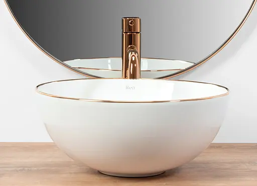 Умивальник Rea Stella накладний rose gold edge білий REA-U7444, Білий - фото 5