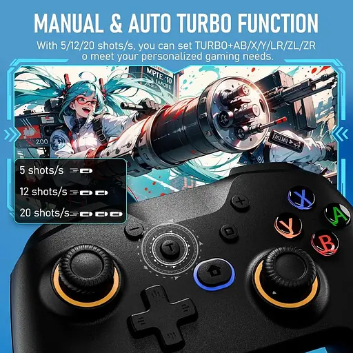 Контроллер Bluetooth Switch Pro для Switch/Lite/OLED с джойстиком Hall Effect, Cool RGB Ligh контроллер переключателя обновления Diswoe - фото 7