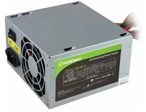 Блок питания 400 Вт, GameMax GM-400W-PFC, 12 см, 2xMolex/2xSATA/1x4/1x20+4-pin - фото 1
