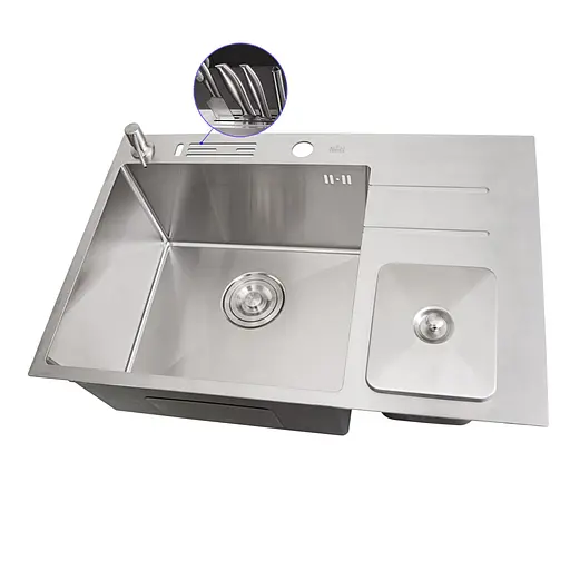 Кухонна мийка з нержавіючої сталі з вбудованим смітником Nett NSM-7047, Нержавіюча сталь - фото 2