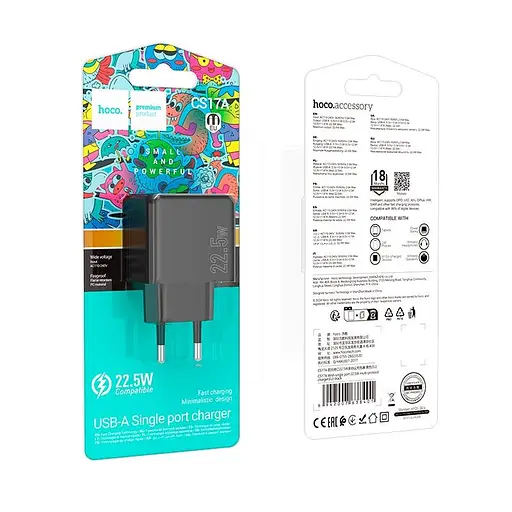 Адаптер сетевой HOCO Wish single port multi-protocol charger CS17A |1USB, 22.5W/3A| - фото 2