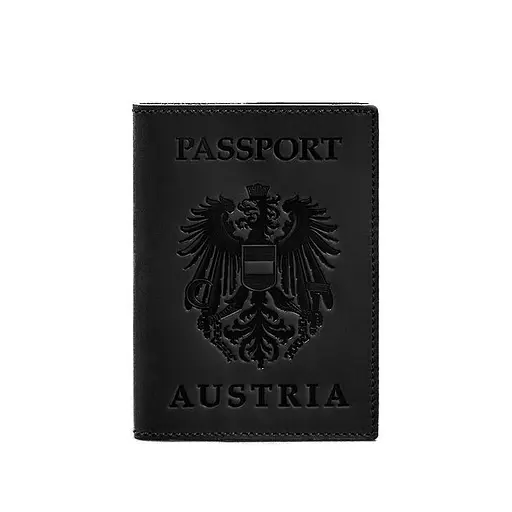 Кожаная обложка для паспорта с австрийским гербом черная Crazy Horse - фото 6