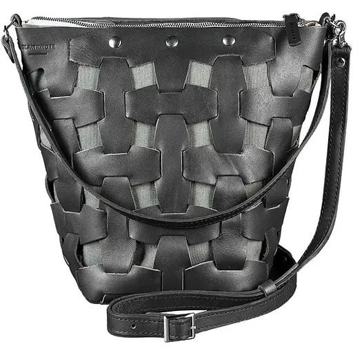 Шкіряна плетена жіноча сумка Пазл M чорна Krast - фото 1