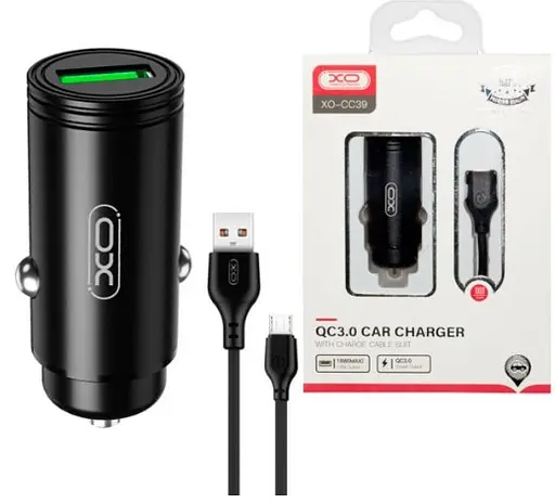 Автомобільний зарядний пристрій XO CC39 QC3.0 18W Car charger with Micro suit ( NB103 ) Чорний - фото 1