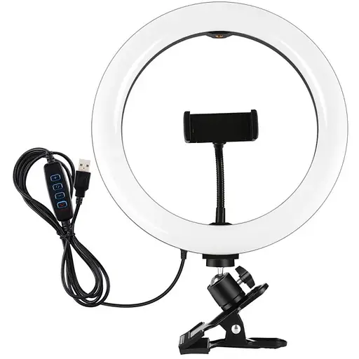 Кільцева USB LED лампа Puluz PKT3126B 10.2" + затискач