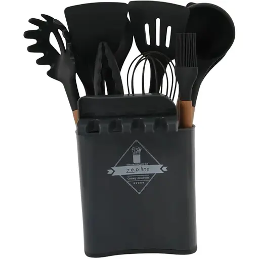 Набір кухонного приладдя ZP-053 на стійці 12 предметів сірий - фото 1