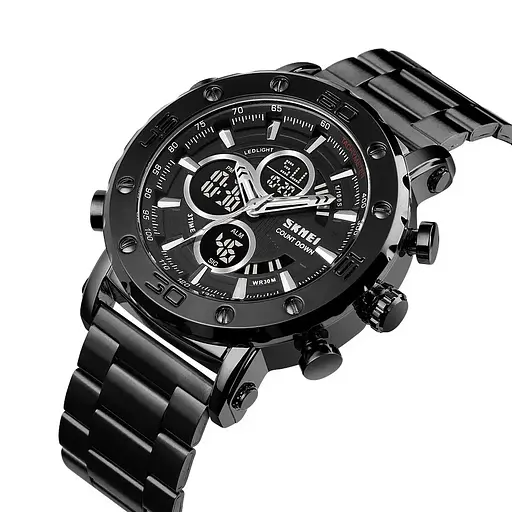 Чоловічий годинник Skmei 1636 з браслетом Чорний з чорним - фото 5