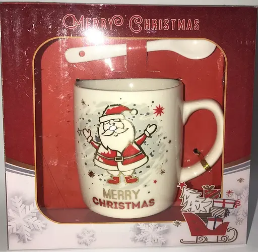 Кружка новорічна з дідом морозом з ложечкою горнятко в коробці Gee! - фото 2