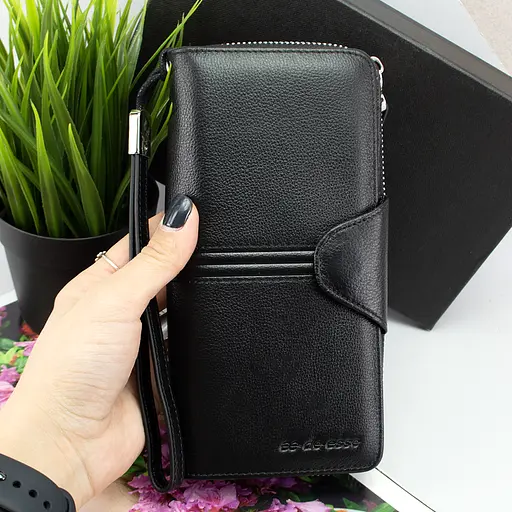 Гаманець жіночий шкіряний De Eesse LC14621-GD01 великий з ручкою чорний - фото 8