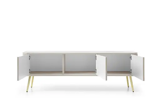 Тумба під телевізор Perfect Home Зова / Zova 3-дверна з золотими ніжками RTV168 Кашемір (PFH-091275) - фото 2