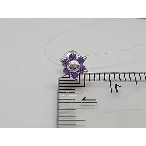 Серебряная моносерьга пуссета Цветок с фианитами. 3008.6С Синий - фото 3