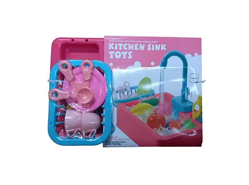 Мойка 388-5 течёт вода, посуда и продукты в наборе, на батарейках (6984809400374) Розовый - фото 2